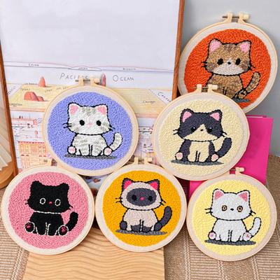 1 Set Punch Needle Coaster Kit Handmade Punch Needle Embroidery Craft Kit with Hoop Yarn Tools Instruction Adults Beginners DIY Animal Flower Coaster