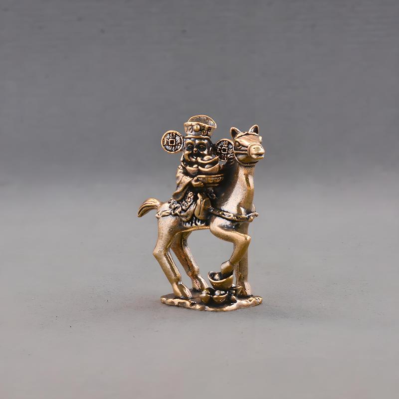 Brass The God Of Wealth Riding Horse Home Decor Miniature Figurine Lucky Zodiac Animal Ornament Statues