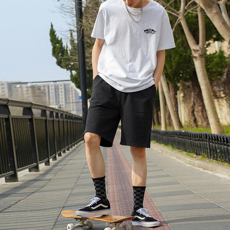 Vans Solid Color Lace-Up Sports Knit Shorts Men shorts Black VN000FR3BLK