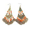 Vintage European & American Style Fan-Shaped Petal Tassel Earrings with Water Drop Oil Painting Flower Design