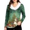 Women's Christmas Printed Long Sleeved Party Plush Neck V-neck Top