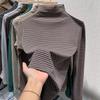 Color-woven Strip Double-sided German Velvet Semi-turtleneck Bottoming Shirt for Women's Inner Wear, Autumn and Winter New Striped