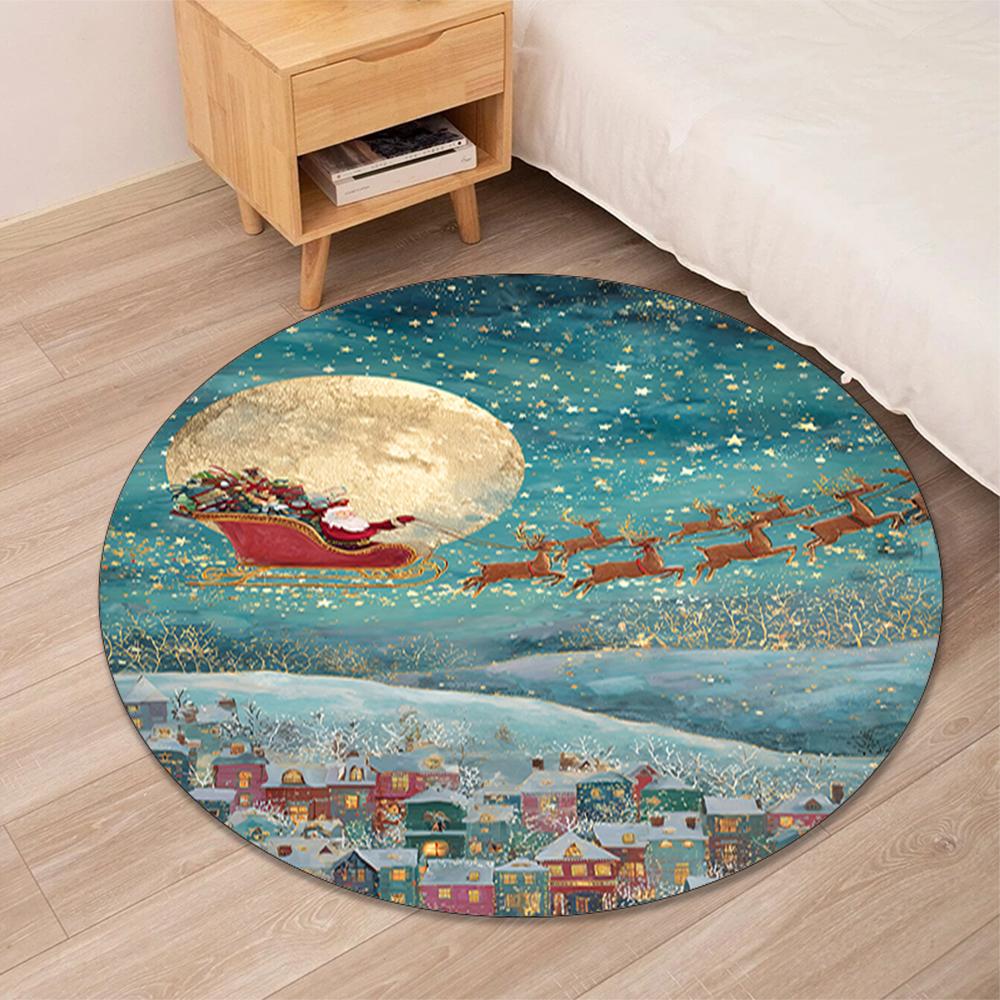Christmas Santa Claus Printed Round Rug Carpet Chair Rug Area Rug Entryway Doormats,for Office Chair Living Room Bedroom Kitchen Room.