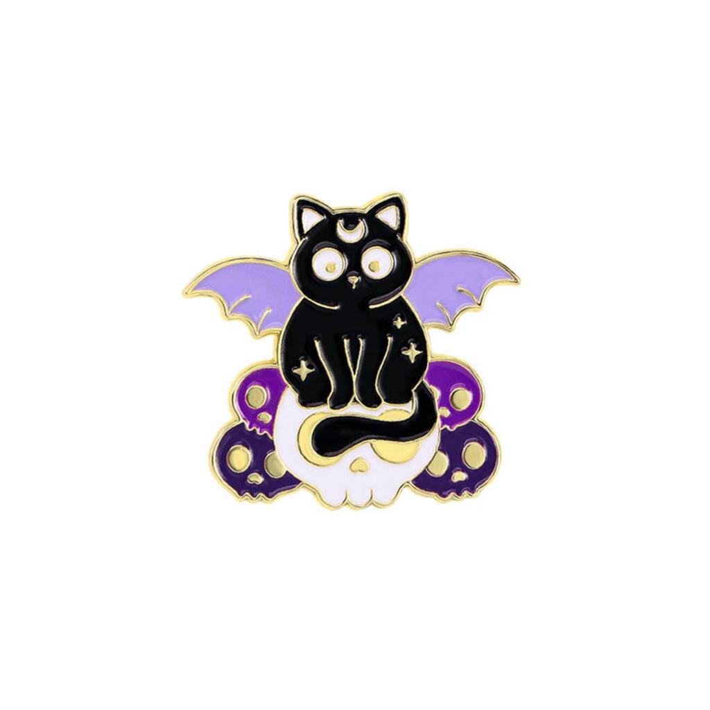 Creative Magician Cat Brooch for Kids Students Metal Badge Backpack Clothing Accessories Halloween Gifts