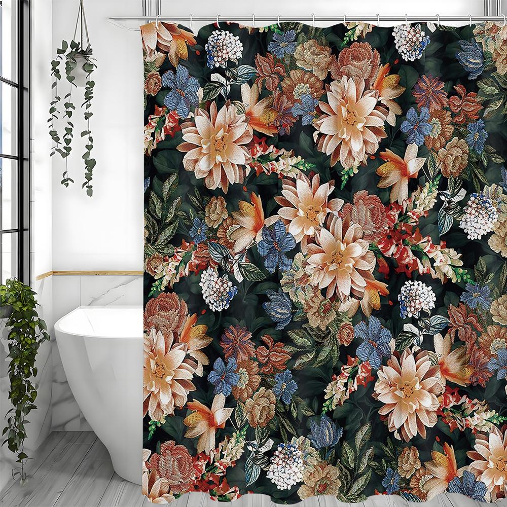 Spring Flower Shower Curtain, Bathroom Decorative Shower Curtain, Waterproof Shower Curtain with Hooks