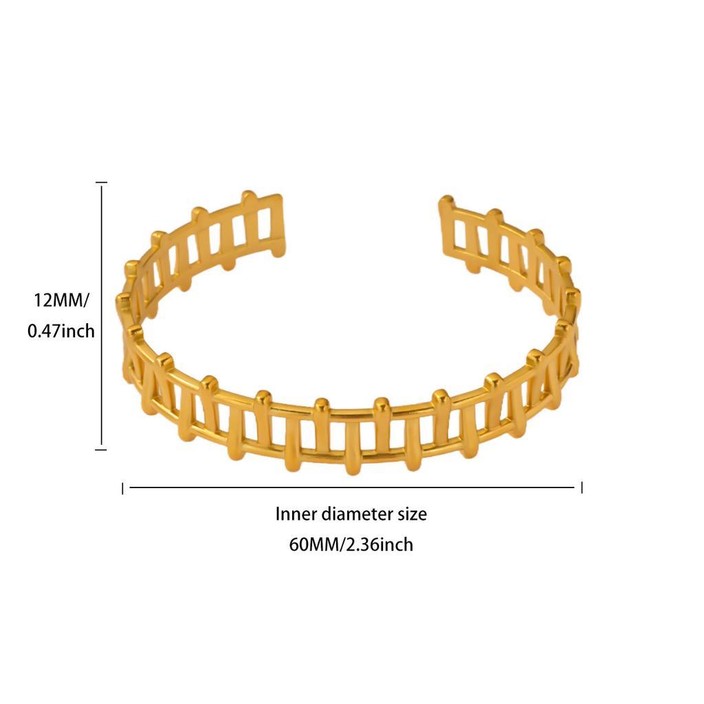 Classic Texture Geometric Open Bangle Bracelet For Women Stainless Steel Gold Color Exquisite Cuff Bracelet New Hand Zircon