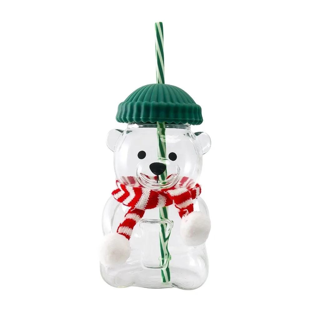 Cute 2025 Bear Plastic Cup with Lid Large Capacity Glass Cup with Straw Transparent Teddy Bear Plastic Cup Parties