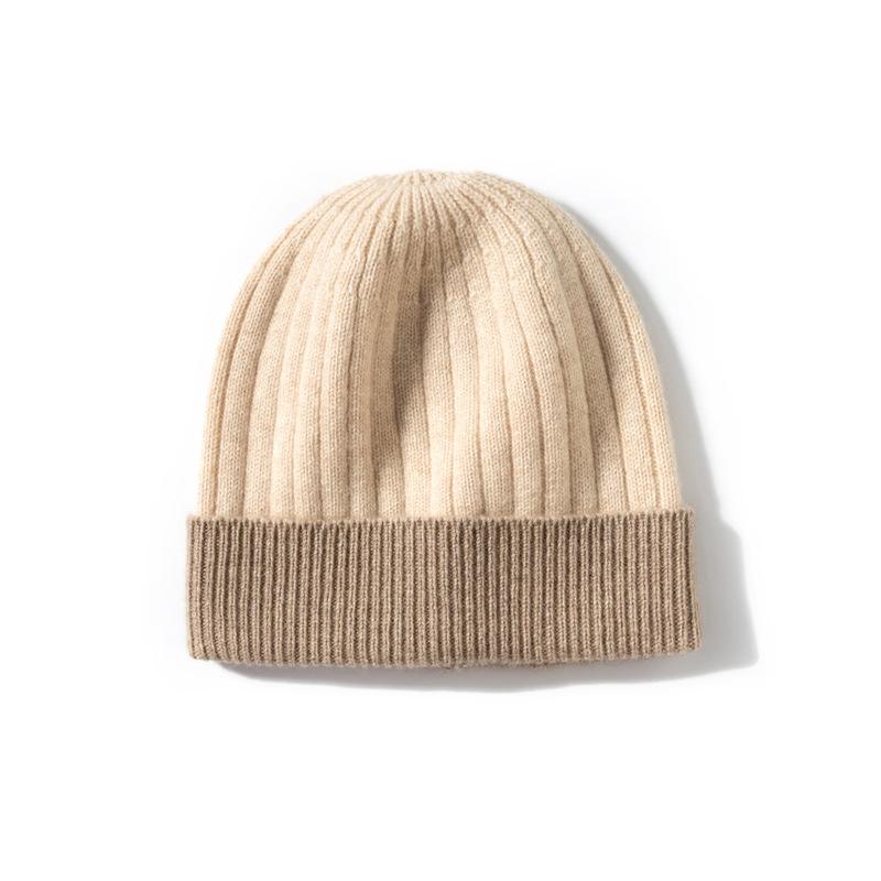 Cashmere Autumn and Winter New Style Women's High End Knitted Warm Color Matching Pit Strip Ear Protection Knitted Casual Toe Cap