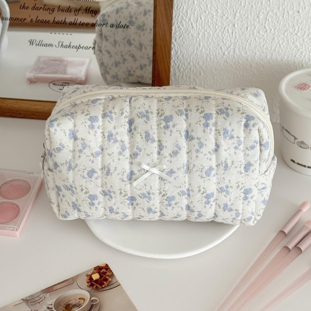 Fashion Korean Style Cosmetic Bag Multi-size Zipper Travel Storage Bags Pink Bow Plaid Makeup Quilted Bag for Women Girls