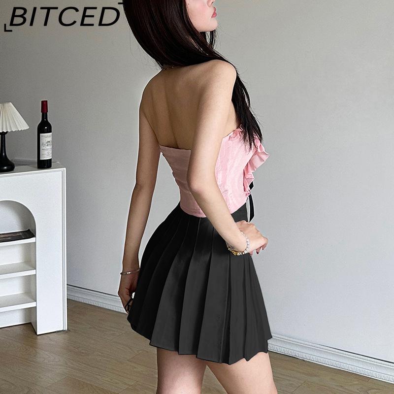 BITCED Summer Women's Solid-Color Slim-Fit Streetwear Off-the-Shoulder Wrap-Top with Backless Design