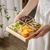 Ru Han Glass Divided Serving Platter with Wooden Tray