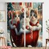 2pcs,2D Plane Printing Popular Curtain Panels Cute Kittens Christmas Sleigh Ride (2) Durable Polyester (without Rod) All Seasons