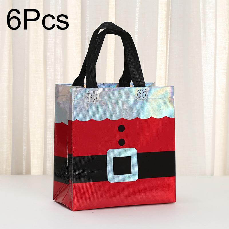 6/12PCS Non-woven Waterproof Retail Bags Red Gift Tote Bag Reusable Santa Claus & House Merry Christmas Mall Shopping Bags