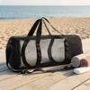 Mesh Duffel Bag Zippered Cylindrical Travel Adjustable Shoulder Strap Black