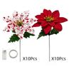 20Pcs UV Resistant Artificial Poinsettia Flowers with Light Realistic With Green Leaves Christmas Flower Bouquet Fade Resistant