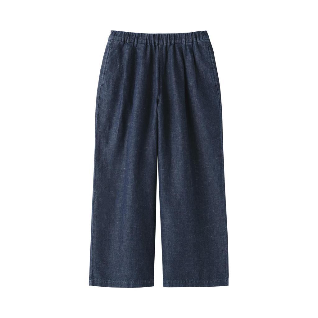 MUJI Women's Cotton Linen Denim Easy Wide Pants, Dark Navy, Size XL, BE1WDA5S