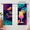 2pcs 2D Flat Printing Curtain Hello Summer Tropical Drink Polyester Without Electricity Festive Wall Decor Use for Classroom