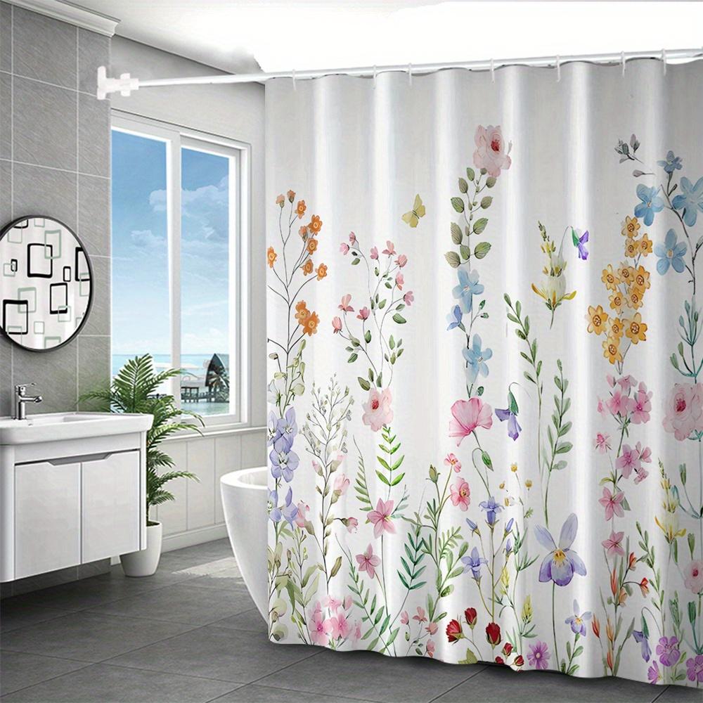 1pc Floral Bathroom Shower Curtain - White Background with Vibrant Flowers, Digital Print Polyester, Elegant Shower Curtain