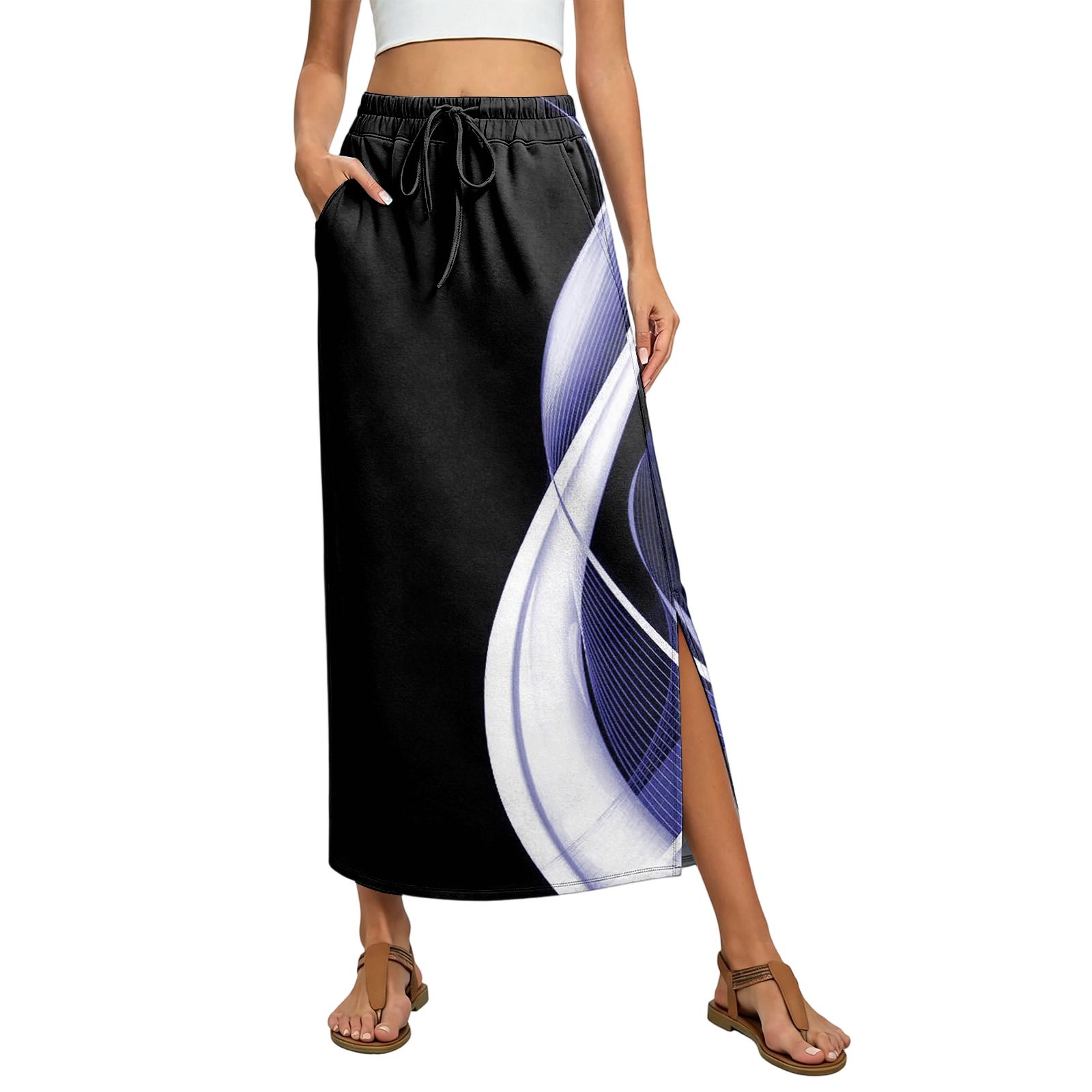 Ladies  floral elastic waist drawstring pocket skirt L