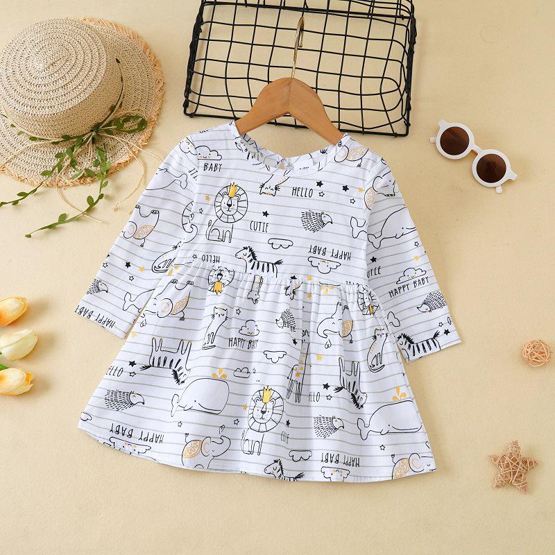 Korean Princess Long-Sleeve Floral Dress for Girls - Spring & Autumn Collection