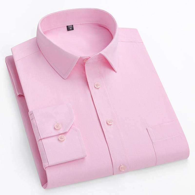 Double Collor Full Shirts for Men Plus Size Slim Fit Formal Plain Shirt Over Size Office Clothes Solid Long-sleeve Business Tops
