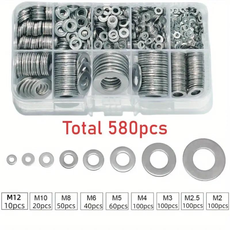 1PACK 80-580pcs Flat Gasket Combination Set, Easy To Install, Size M2-M12 Is Suitable for Home, Car
