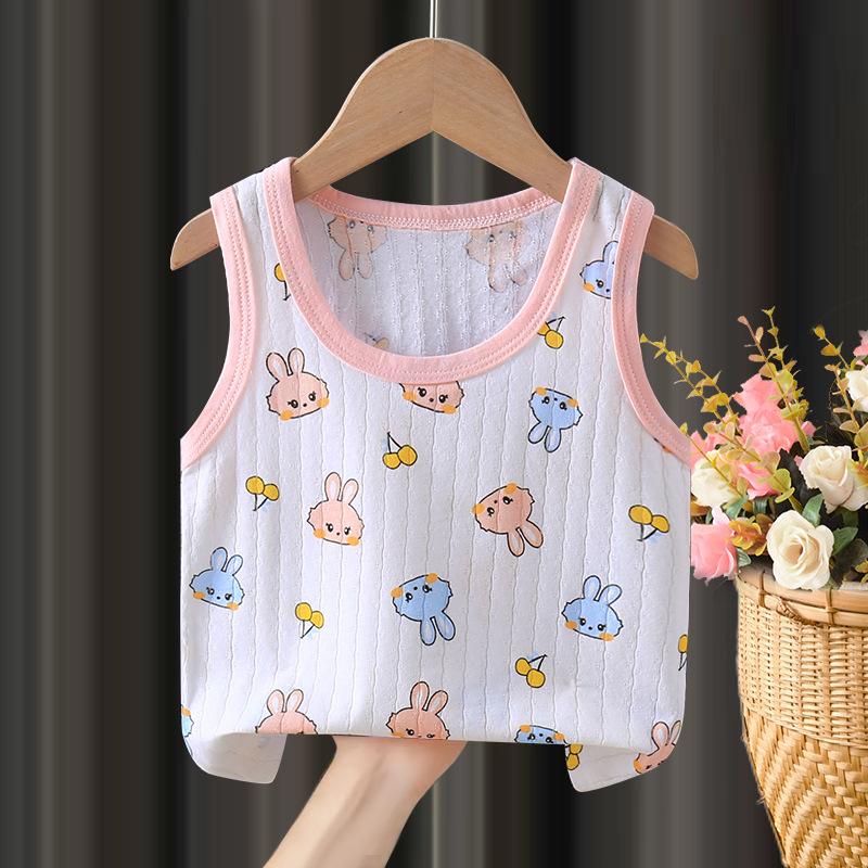 Children's Pure Cotton Vest Cartoon Girls' Summer Thin Suspender Boys' Pure Cotton Vest Baby Sleeveless Backing Vest