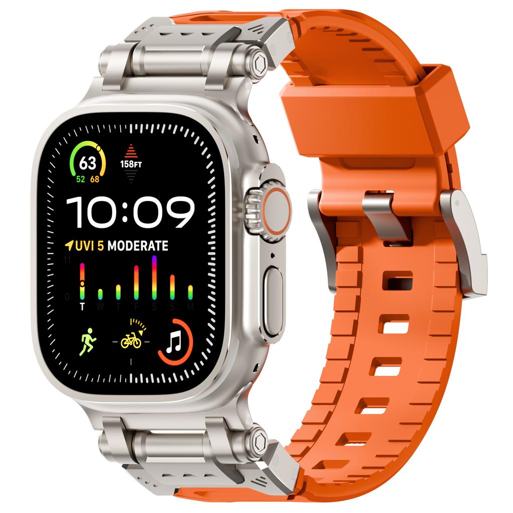 Silicone Strap For Apple Watch Band 44mm 49mm 45mm 42mm Rugged metal+rubber Bracelet iWatch Series 9 6 5 3 7 8 SE Ultra 2 bands