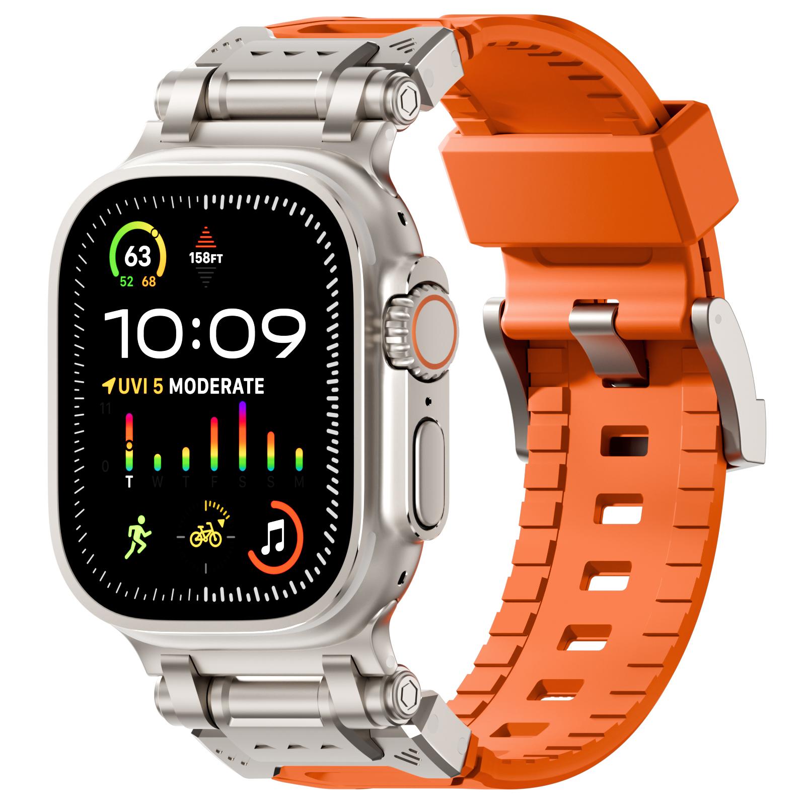

Silicone Strap For Apple Watch Band 44mm 49mm 45mm 42mm Rugged metal+rubber Bracelet iWatch Series 9 6 5 3 7 8 SE Ultra 2 bands 42mm 44mm 45mm 49mm помаранчевий