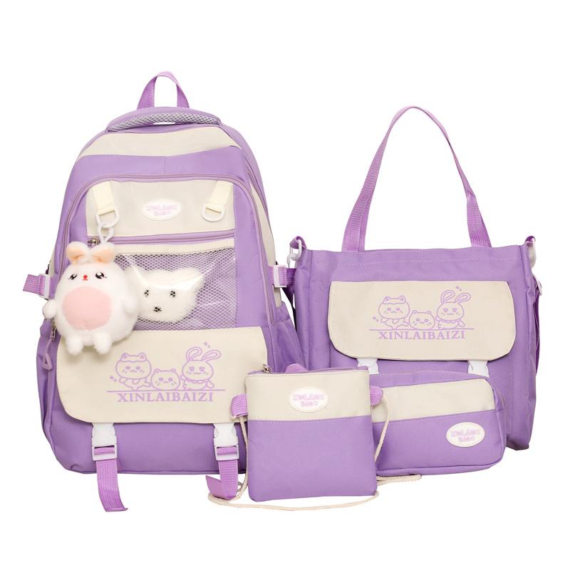 

Four-Piece Backpack Set Rabbit Print Student Schoolbag Women s Large Capacity Backpack фіолетовий