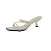 French premium! Beige one-word strap sandals women's spring and summer square head stiletto high heels