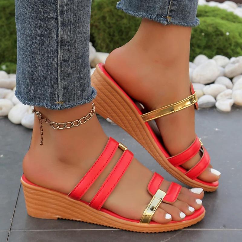 Fashion Comfortable Women's Contrast Color Wedge Sandals Casual Open Toe Summer Shoes Women Lightweight Non Slip Beach Sandalias Mujer