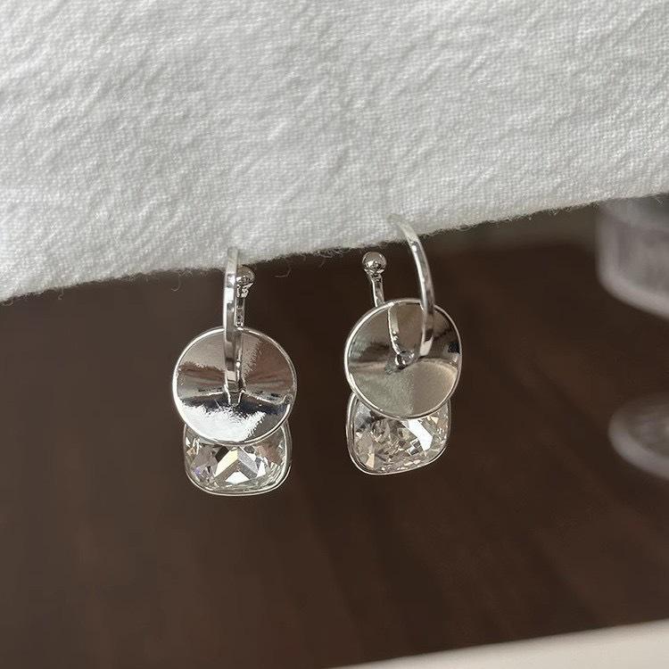 925 Sterling Silver Geometric Crystal Tassel Hoop Earrings