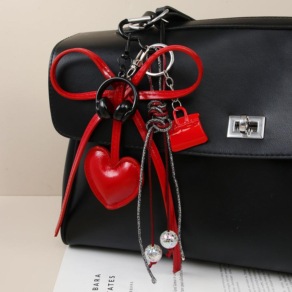 Premium sense pu bow love mini bag pendant ins wind mini earphone bag pendant keychain