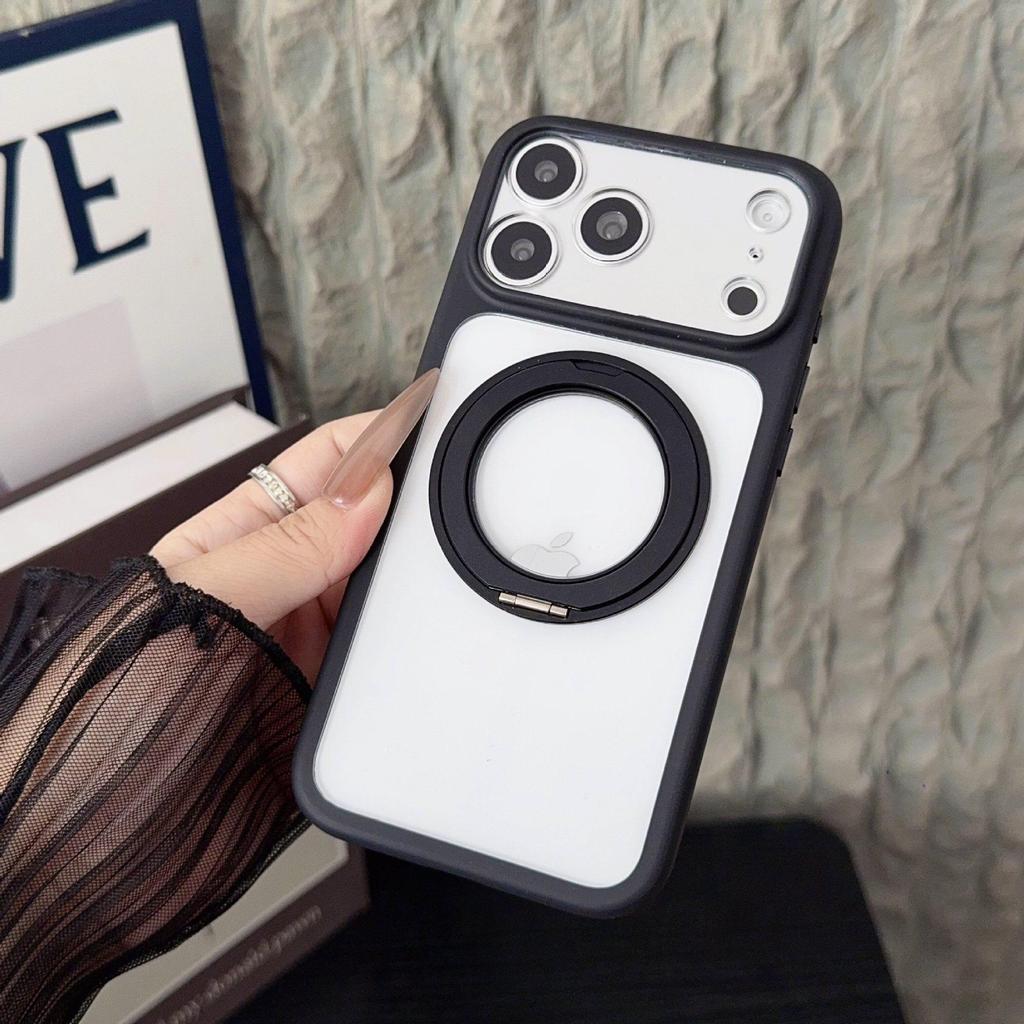 iPhone 17 Magnetic Transparent Case with Rotating Stand, 15 Colored Edges, and Drop-Proof Design for Apple 16 Pro Max.