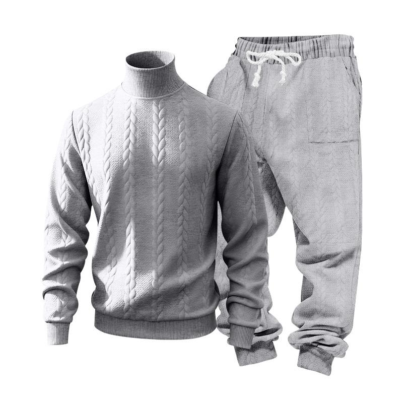 Winter Heavyweight Large Size Men's Knitted Jacquard Casual High Collar Simple Sports Suit Clothing