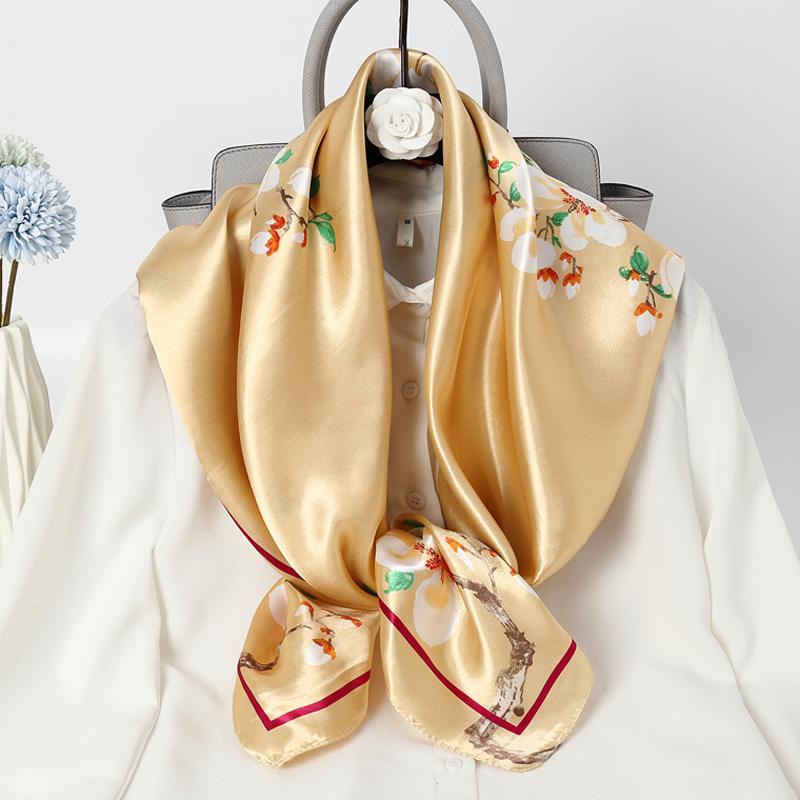 Летний большой квадратный платок 90 см Женский шелковый платок Головной платок Универсальное украшение Защита от солнца Шаль Шелковый платок