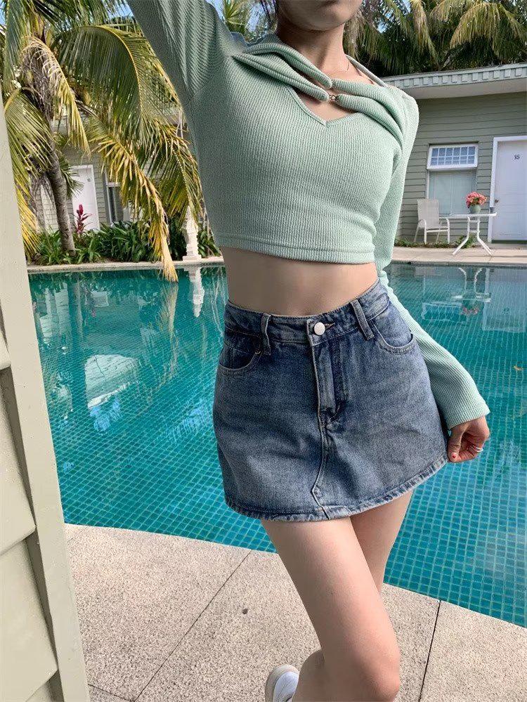 High-Waisted Women's Summer Denim Culottes Skirt, 2026 A-Line Hip-Hugging Style