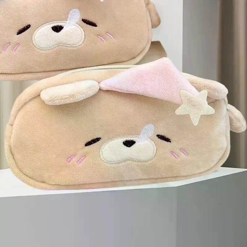 Plush Little Bear Little Pig Pencil Case Cute Makeup Bag Large Capacity Portable Stationery Storage Pouch Zipper Pen Case