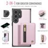 For Samsung Galaxy S26 Ultra Case JEEHOOD J12 Magnetic Detachable Zipper Wallet Kickstand Leather Back Cover Compatible with MagSafe
