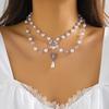 Strawberry Necklace Imitation Pearl Choker Bohemia Layer Crystal Clavicle Chain Delicate Sweet Necklace for Women Girl