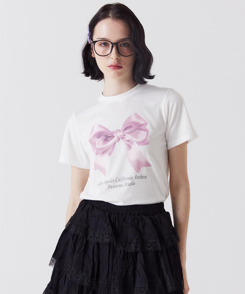 AWESOME STUDIO Ribbon Digital Print Short Sleeve T-Shirt Indigo Blue