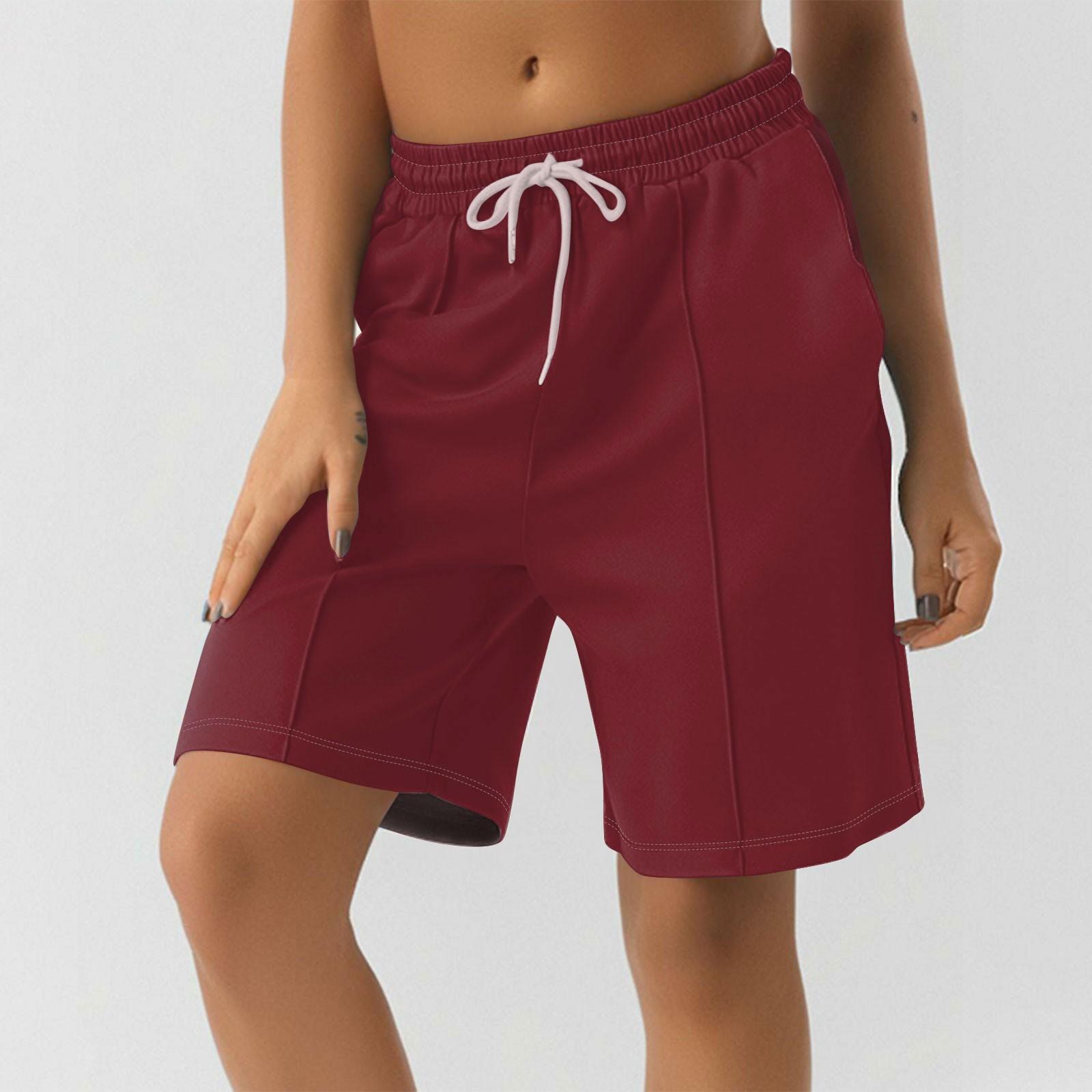 

Шорты для женщин, однотонные, для тренировок, бега, мягкие, для йоги, с карманами XXL винный