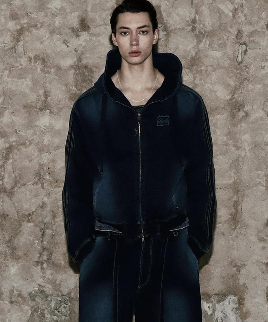 Badblood Billy Washed Denim Sweat Zip-Up Hoodie - Blue