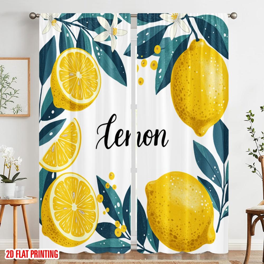 2pcs 2D flat printing Drapes Lemon Floral Illustration Yellow Polyester Fabric Without Electricity Festive Holiday Perfect for