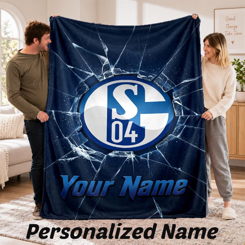 Schalke 04 FC Personalisierte Flanelldecke Benutzerdefinierter Name Text Weiche Überwurfdecke Heimdekoration