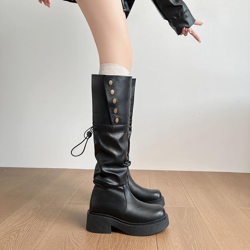 Early Autumn Long Boots Small High Heel Retro Black Knight High Boots Women's Autumn and Winter Stacking Boots 2025 New