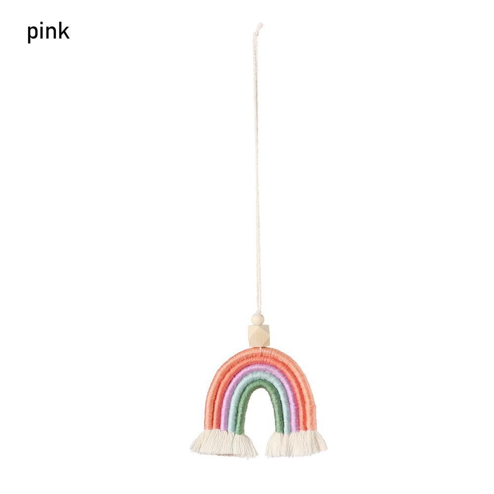 1PC Boho Heart Car Rear View Mirror Hanging Wooden Bead Braids Wall Decor Hanging Colorful Handmade Weaving Car Ornament