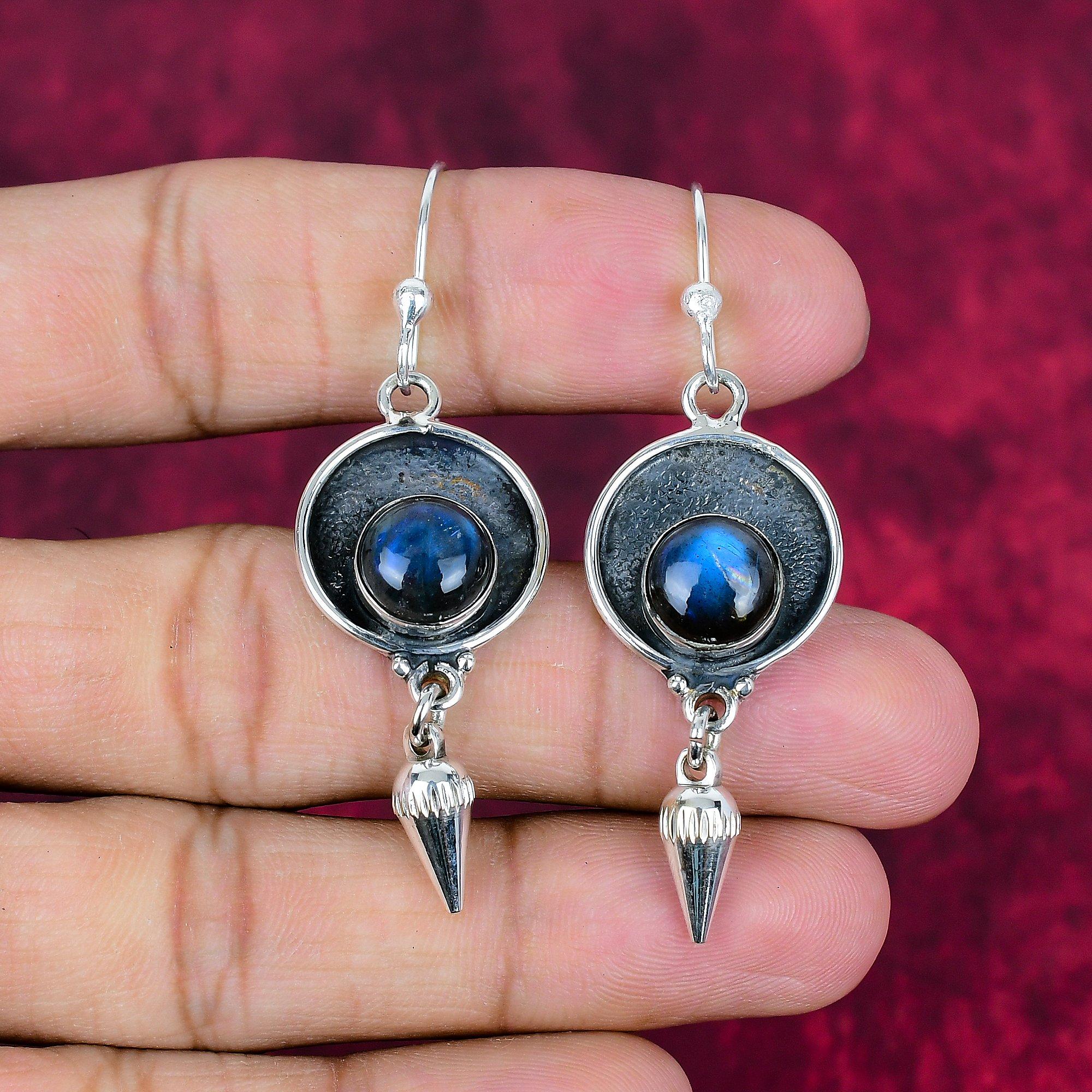 

Лабрадорит 925 цельные серебряные серьги, серьги ручной работы с драгоценными камнями, ювелирные изделия, подарки для жены, абсолютно новые серьги 1.57 Inches синий