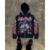 Sweat à capuche zippé surdimensionné pour homme avec imprimé graphique Streetwear Coupe ample Tenue décontractée
